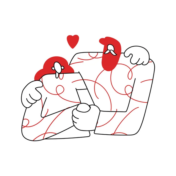 Vector Illustration Couple Love Trendy Flat Outline Style Man Woman — 스톡 벡터