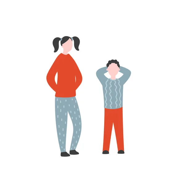 Moderne Flache Vektorillustration Mit Kindern Schwester Und Bruder Stehen Zusammen — Stockvektor