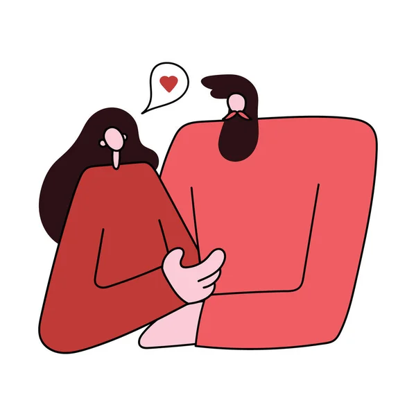 Vector Illustration Couple Love Trendy Flat Outline Style Man Woman — 스톡 벡터