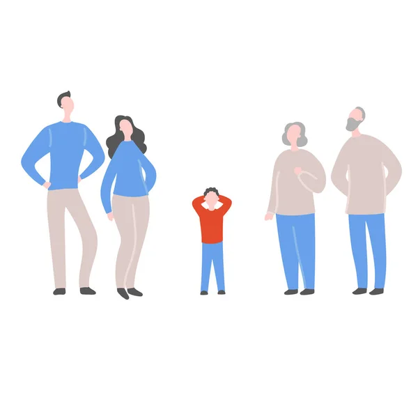 Сучасна Плоска Векторна Ілюстрація Родиною Дитина Стоїть Між Батьками Дідусем — стоковий вектор
