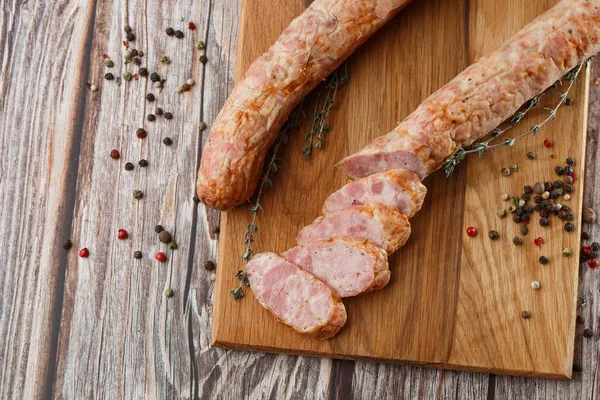 Industrielle Herstellung Von Wurst Biobauernhof Hergestellt Nach Traditionellen Methoden — Stockfoto