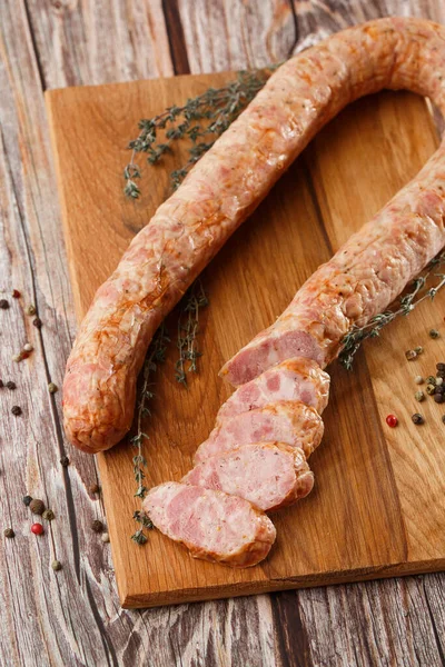 Industrielle Herstellung Von Wurst Biobauernhof Hergestellt Nach Traditionellen Methoden — Stockfoto