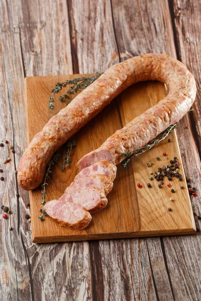 Industrielle Herstellung Von Wurst Biobauernhof Hergestellt Nach Traditionellen Methoden — Stockfoto