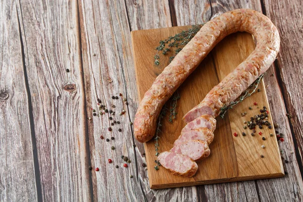 Industrielle Herstellung Von Wurst Biobauernhof Hergestellt Nach Traditionellen Methoden — Stockfoto