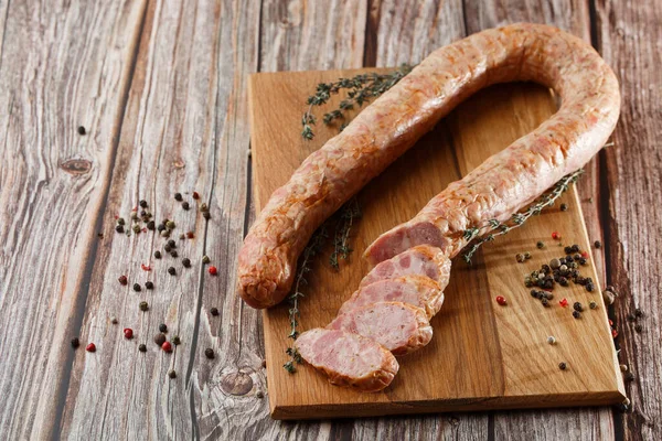 Industrielle Herstellung Von Wurst Biobauernhof Hergestellt Nach Traditionellen Methoden — Stockfoto