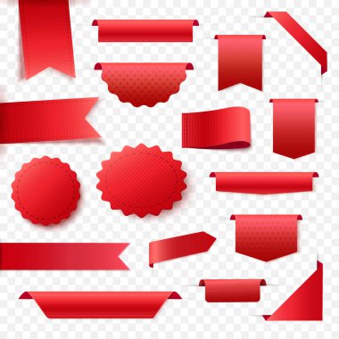Blank Red Ribbon Banners. Tags And Labels