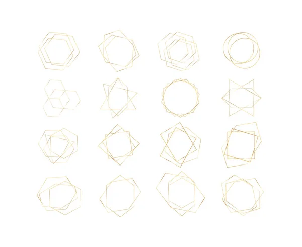 Molduras geométricas poligonais douradas. Vetor — Vetor de Stock