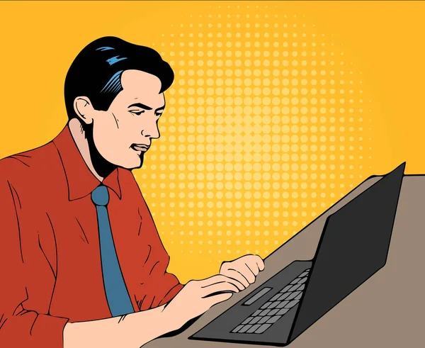 Hombre con computadora en ilustración de cómics de oficina — Foto de Stock