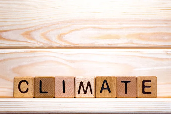 Climate word concept. The word Climate on wooden cubes. Climate change in progress. Ecology problems. Climate control. Climate background. — Stockfoto