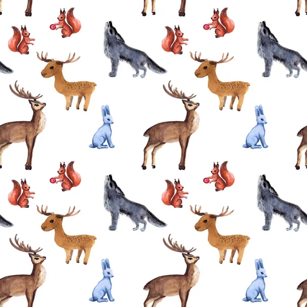Bezproblemowy wzór ze zwierzętami leśnymi na białym tle — Zdjęcie stockowe