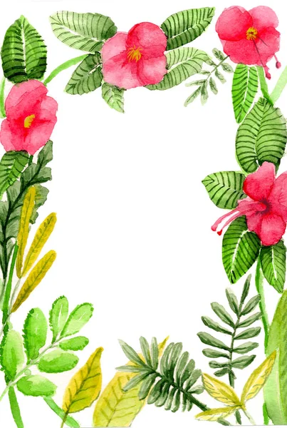 Aquarel tropische bloemen bruiloft uitnodiging — Stockfoto