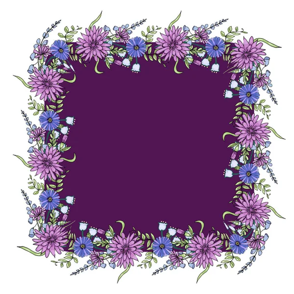 Doodle wilde bloemen frame — Stockvector