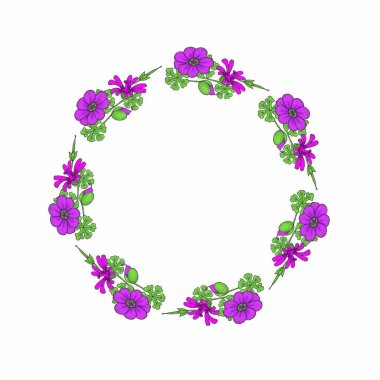 Beyaz arkaplanda izole edilmiş karalama çiçeklerinden çerçeve şablonu