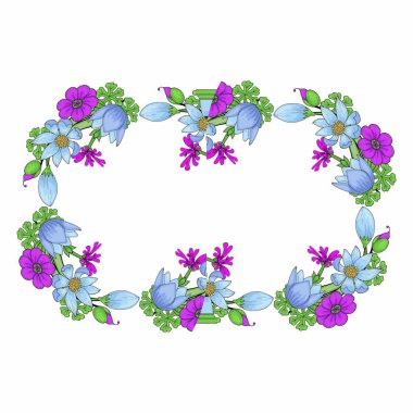 Beyaz arkaplanda izole edilmiş karalama çiçeklerinden çerçeve şablonu