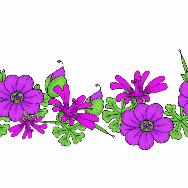 Hladký horizontální vzor květin ve stylu čmáranice — Stockový vektor