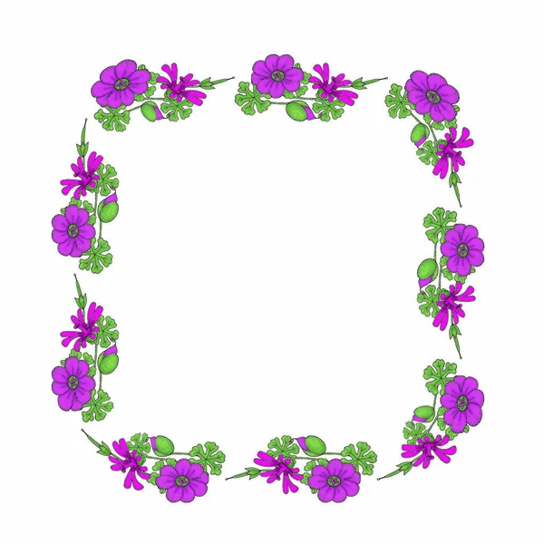 Plantilla de marco de doodle flores aisladas sobre fondo blanco — Vector de stock