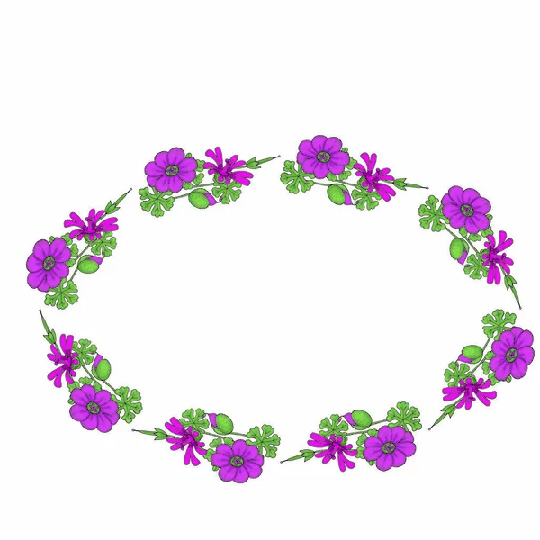 Plantilla de marco de doodle flores aisladas sobre fondo blanco — Vector de stock