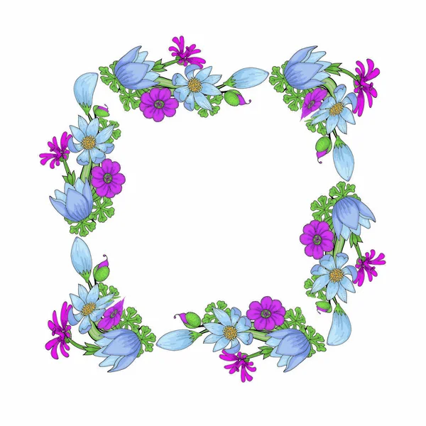 Plantilla de marco de doodle flores aisladas sobre fondo blanco — Vector de stock