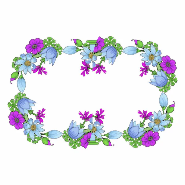 Plantilla de marco de doodle flores aisladas sobre fondo blanco — Vector de stock