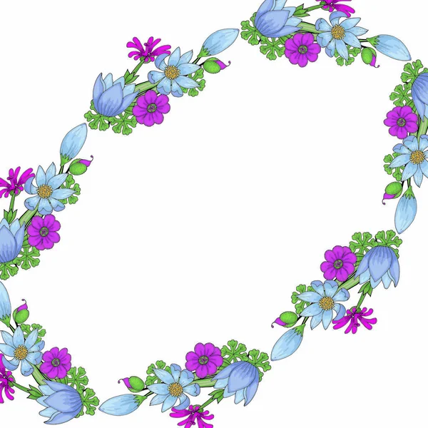 Frame sjabloon van doodle bloemen geïsoleerd op witte achtergrond — Stockvector