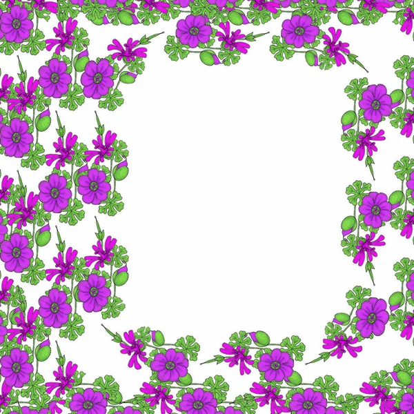 Frame sjabloon van doodle bloemen geïsoleerd op witte achtergrond — Stockvector