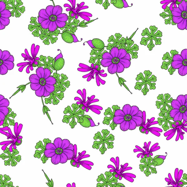 Patrón sin costuras con diferentes flores en estilo garabato — Vector de stock