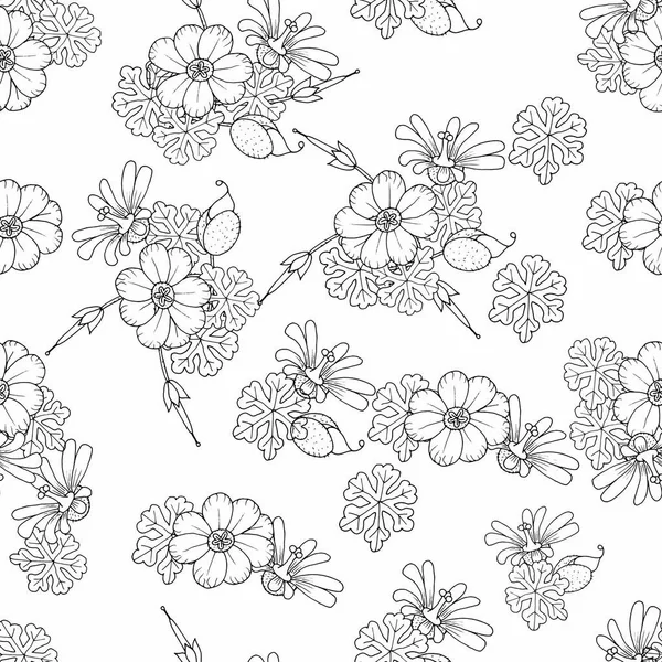 Naadloos patroon met verschillende bloemen in doodle stijl — Stockvector