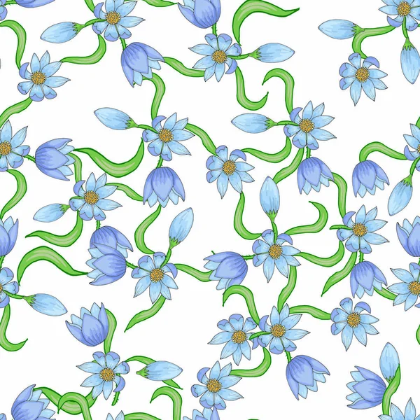 Motif sans couture avec différentes fleurs dans le style doodle — Image vectorielle