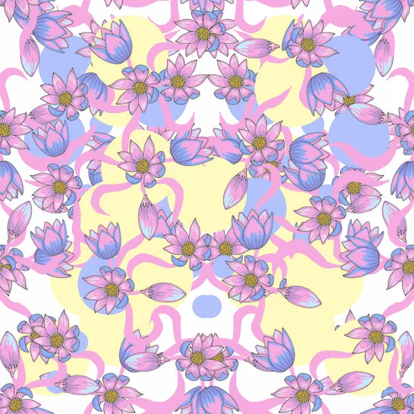Αδιάλειπτη μοτίβο με διαφορετικά λουλούδια σε στυλ doodle — Διανυσματικό Αρχείο
