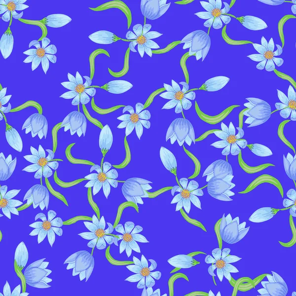 Naadloos patroon met verschillende bloemen in doodle stijl — Stockvector