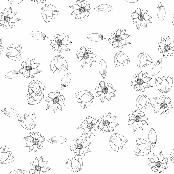 Naadloos patroon met verschillende bloemen in doodle stijl — Stockvector