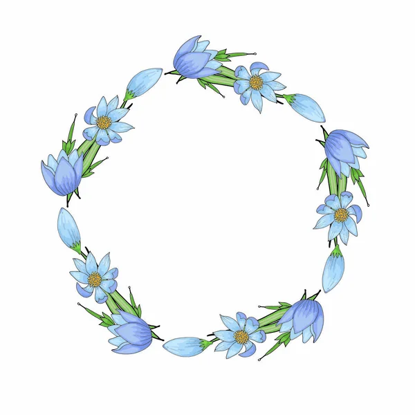 Konzept Des Frühlings Wildblumen Doodle Stil Isoliert Auf Weißem Hintergrund — Stockvektor