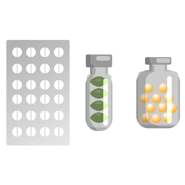 Ensemble de pilules et de pilules isolées sur fond blanc — Image vectorielle