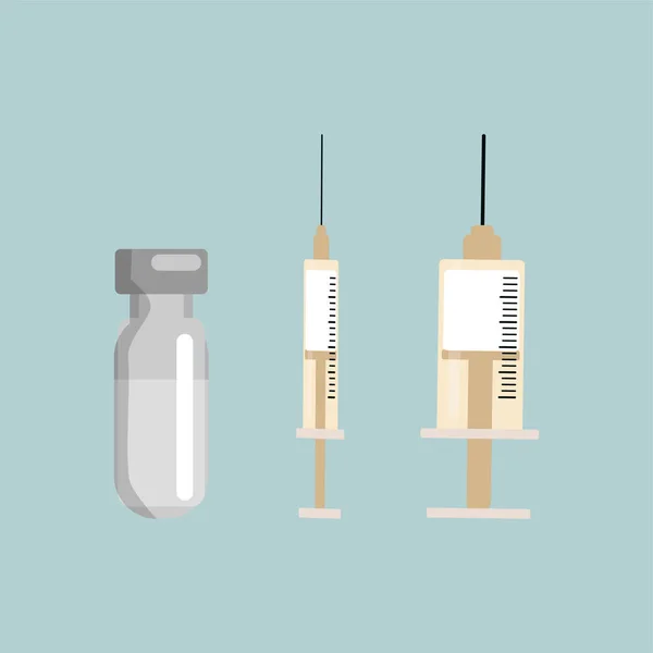 白色背景下分离的一套注射器和疫苗 — 图库矢量图片