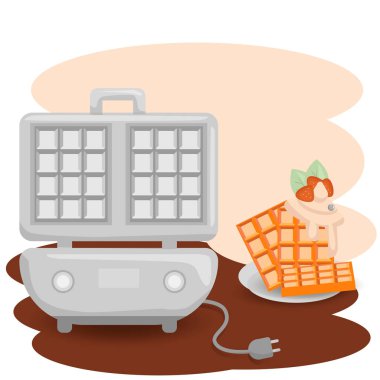 Waffle pişirme ikonu. Web tasarımı için waffle pişirici vektör simgesinin düz çizimi