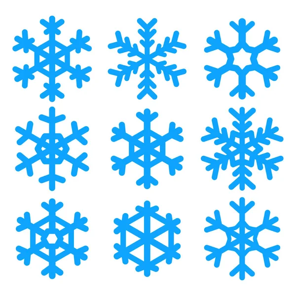 Комплект, коллекция векторных снежинок. Плоские иконы, силуэты снежинки. Элемент для рождества и новогоднего дизайна — стоковый вектор