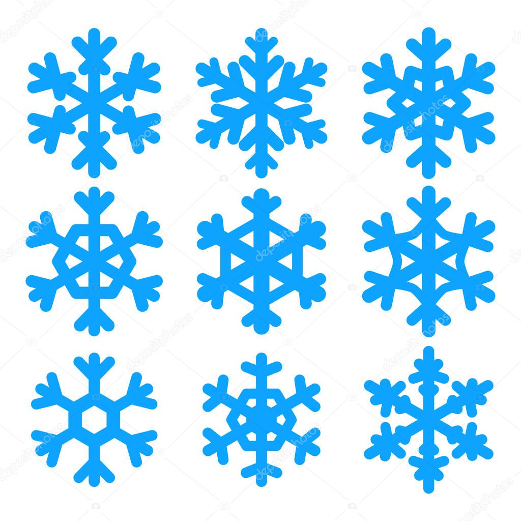 Set, collection of vector snowflakes. Flat icons, snow flakes silhouettes. Element for christmas and new year design