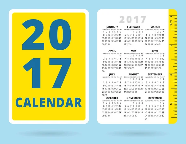 Kieszonkowy kalendarz 2017 z władcą cala — Wektor stockowy