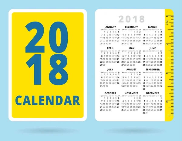 Kieszonkowy kalendarz 2018 z władcą cala — Wektor stockowy