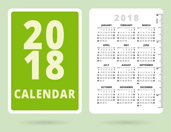 Calendrier de poche 2018 avec règle en pouces — Image vectorielle