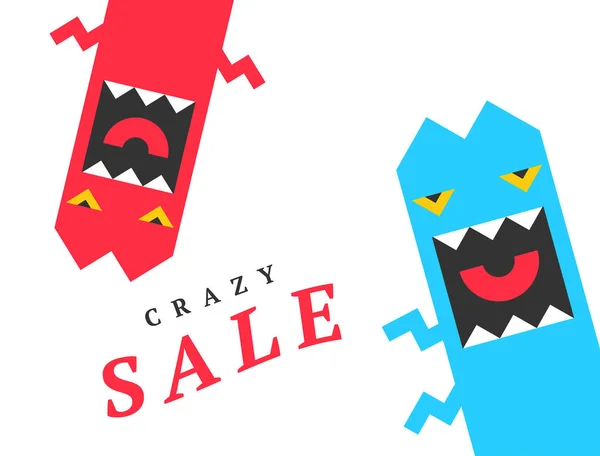 Crazy sale design template, with fun monsters — Stock Vector