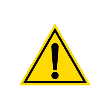 Beyaz arka plan üzerinde izole uyarı, dikkat sarı renk üçgen işareti simgesi,