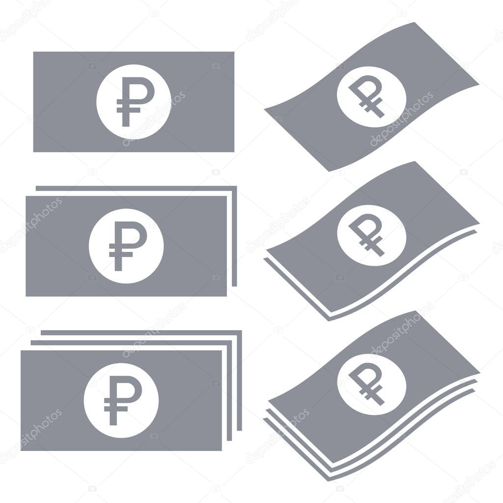 Russian ruble banknotes icons