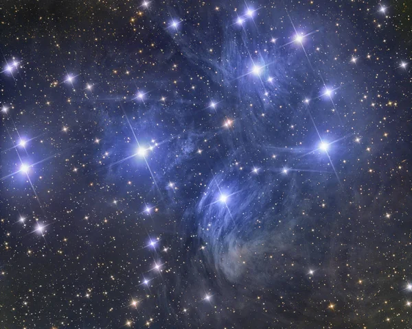 Pleiades imaged with a telescope and a scientific CCD camera — Stock Photo, Image