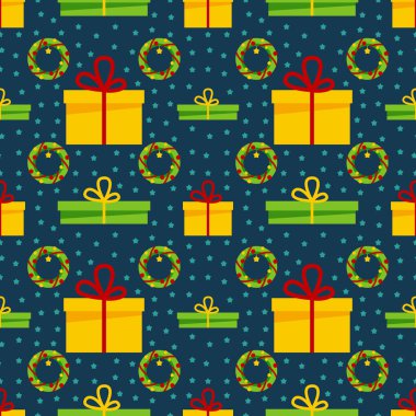 Mavi arka planda renksiz simgeleri olan kusursuz bir Noel deseni. Kutlama kartları, davetiyeler, duvar kağıtları, kumaş, tekstil, paket, ambalaj için Xmas tatil vektör yüzey tasarımı.