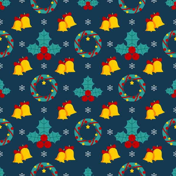 青い背景にカラーフラットアイコンとクリスマスシームレスなパターン Xmasの休日のベクトル表面のデザイングリーティングカード 招待状 ファブリック テキスタイル パッケージ — ストックベクタ