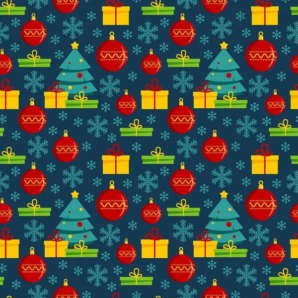 Patrón Sin Costuras Navidad Con Iconos Planos Color Sobre Fondo — Archivo Imágenes Vectoriales