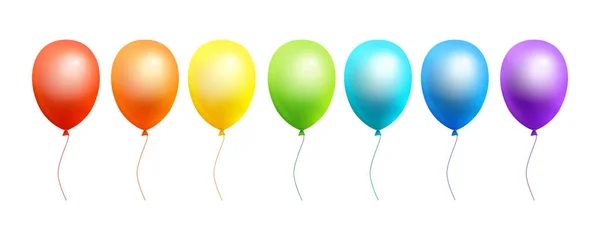 Set Volo Palloncini Elio Colore Arcobaleno Uno Sfondo Bianco Elementi — Vettoriale Stock