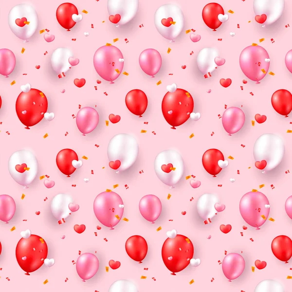 Valentines Day seamless pattern with realistic red and pink hear — 스톡 벡터