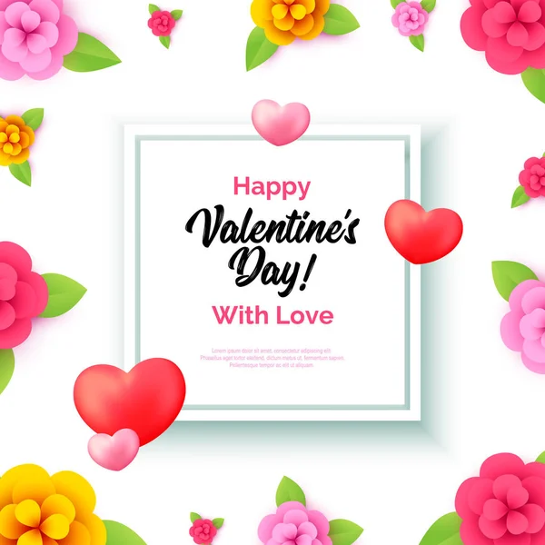 Valentines Day banner. Romantic design with realistic hearts and — Stock Vector